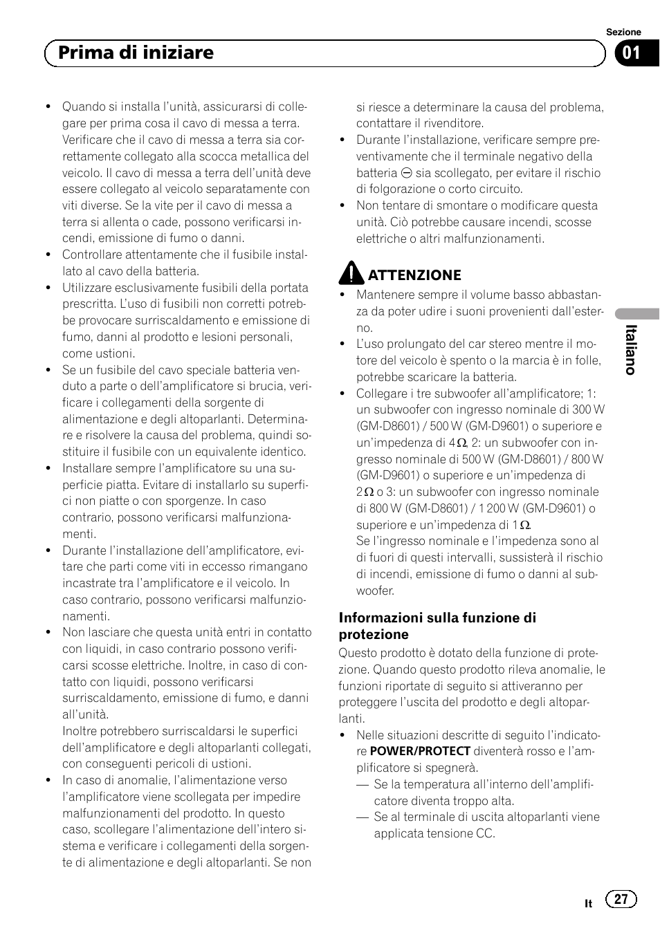 01 prima di iniziare | Pioneer GM-D8601 User Manual | Page 27 / 92