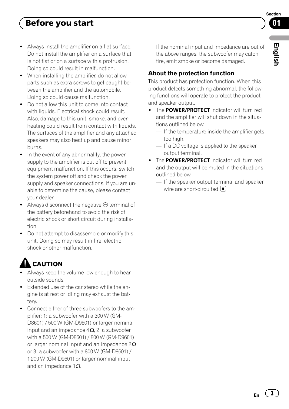 01 before you start | Pioneer GM-D8601 User Manual | Page 3 / 92