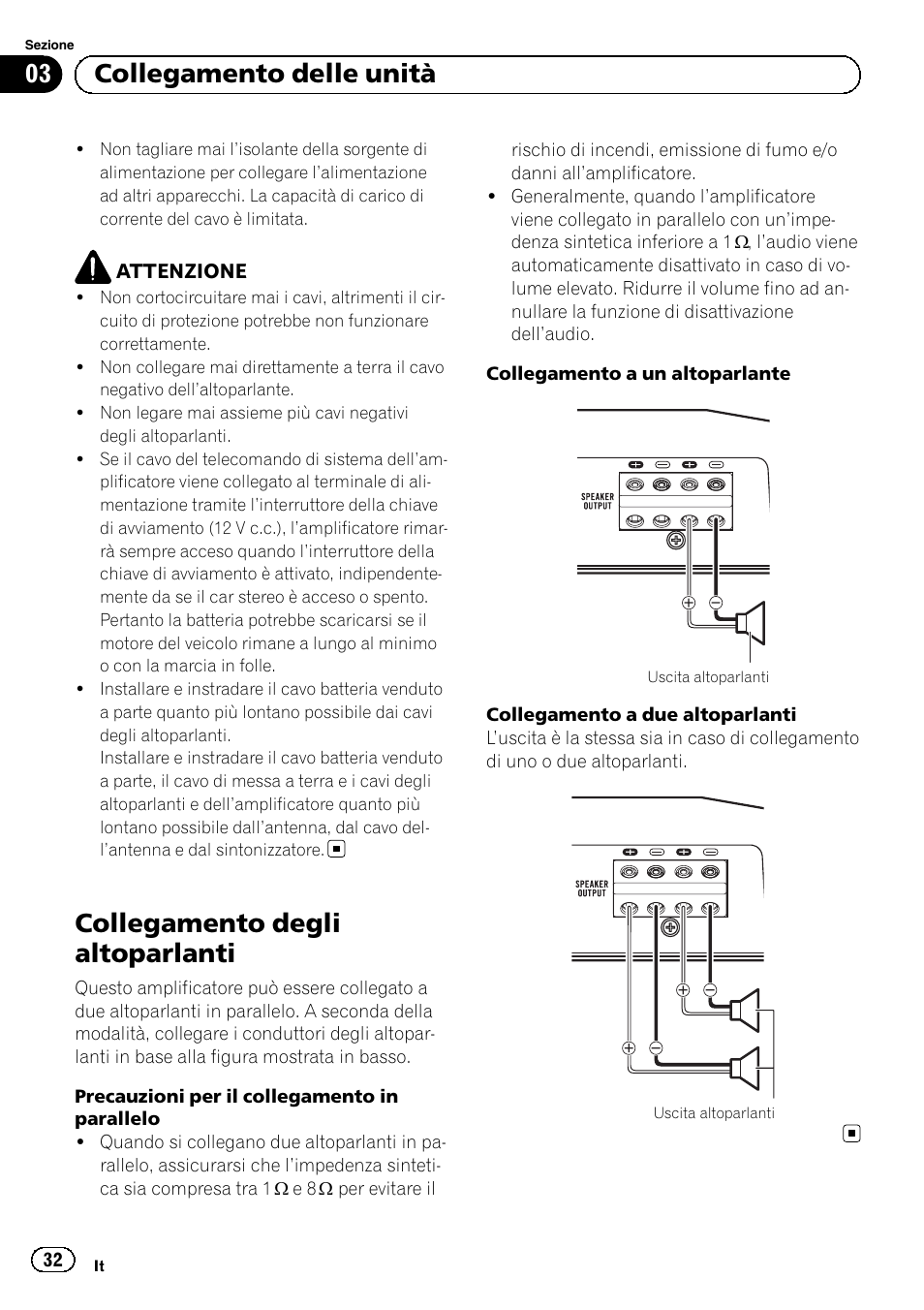 Collegamento degli altoparlanti, 03 collegamento delle unità | Pioneer GM-D8601 User Manual | Page 32 / 92