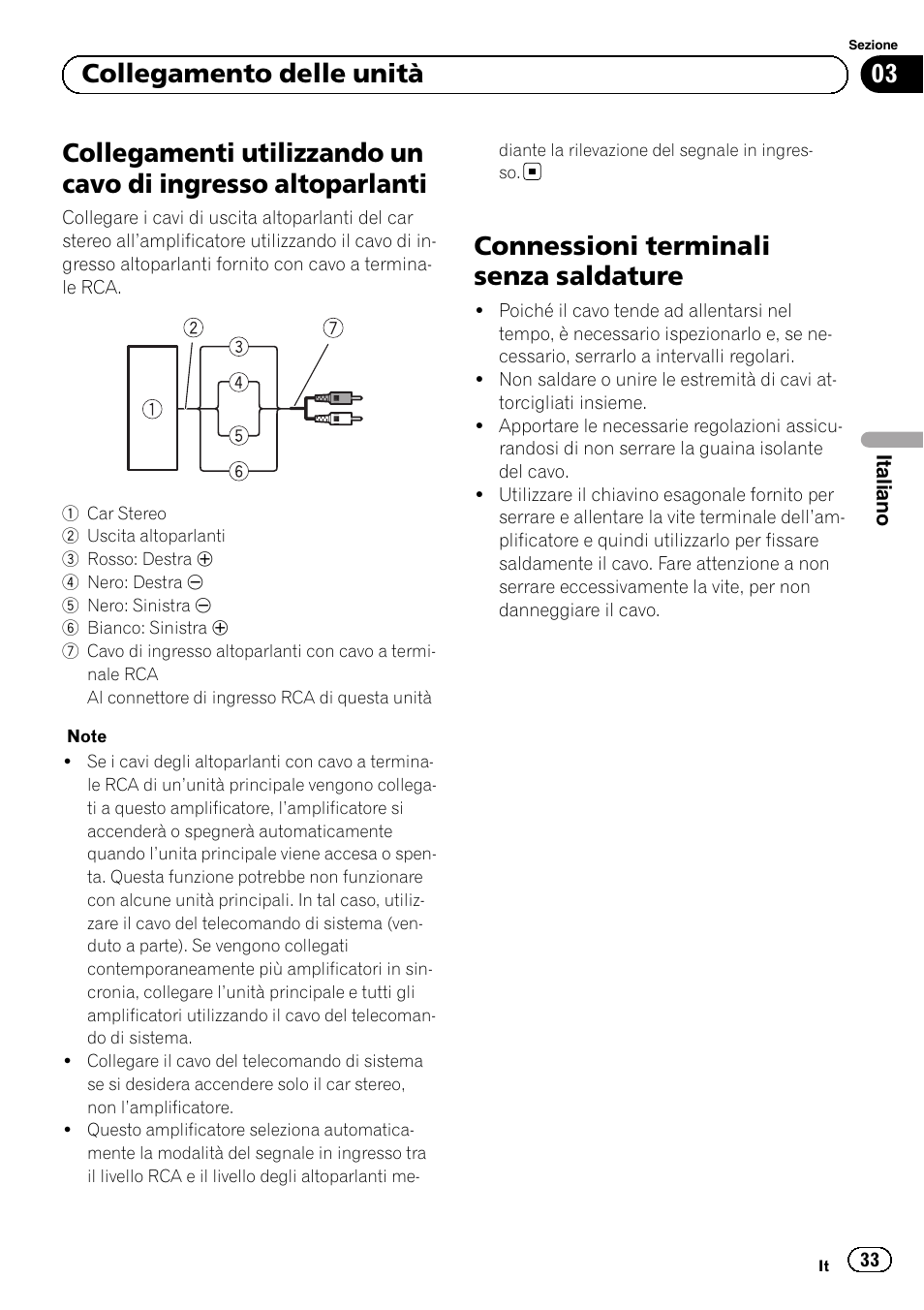 Connessioni terminali senza saldature, 03 collegamento delle unità | Pioneer GM-D8601 User Manual | Page 33 / 92