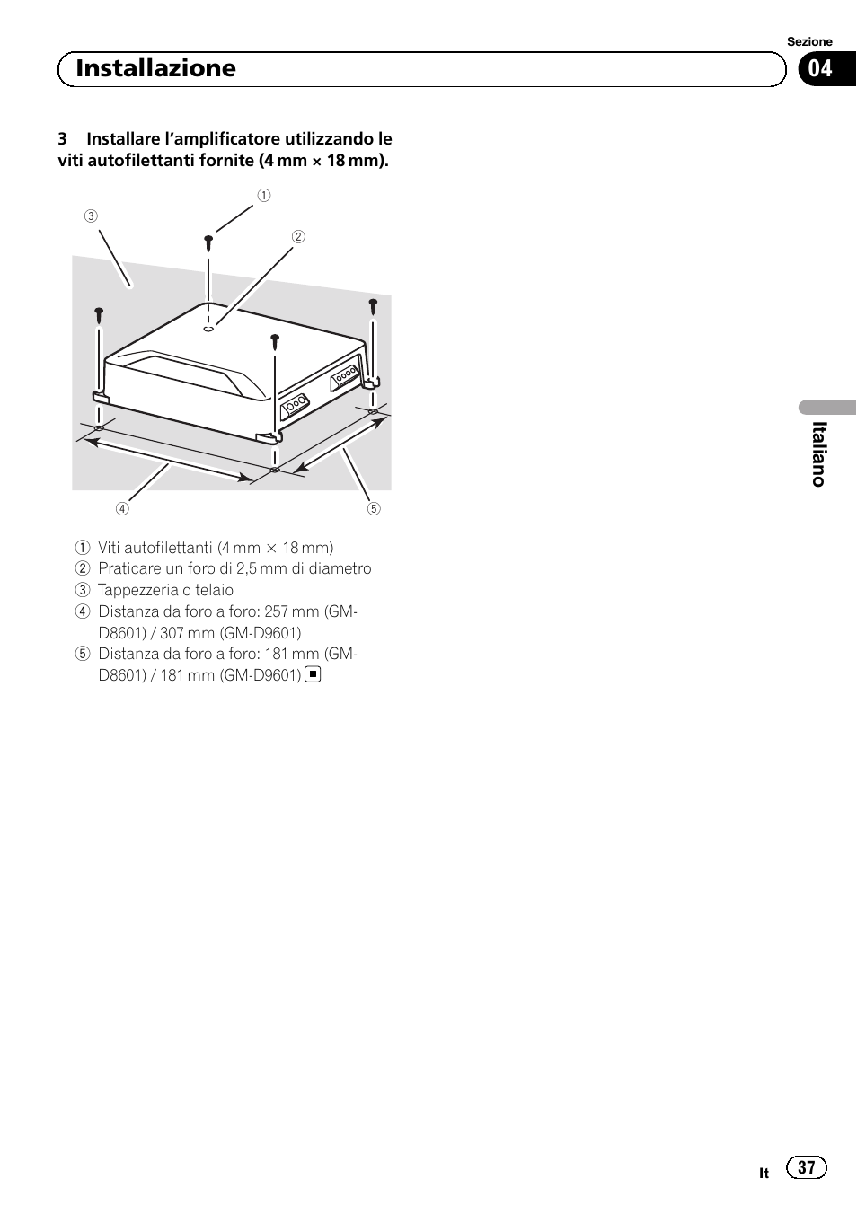 04 installazione | Pioneer GM-D8601 User Manual | Page 37 / 92