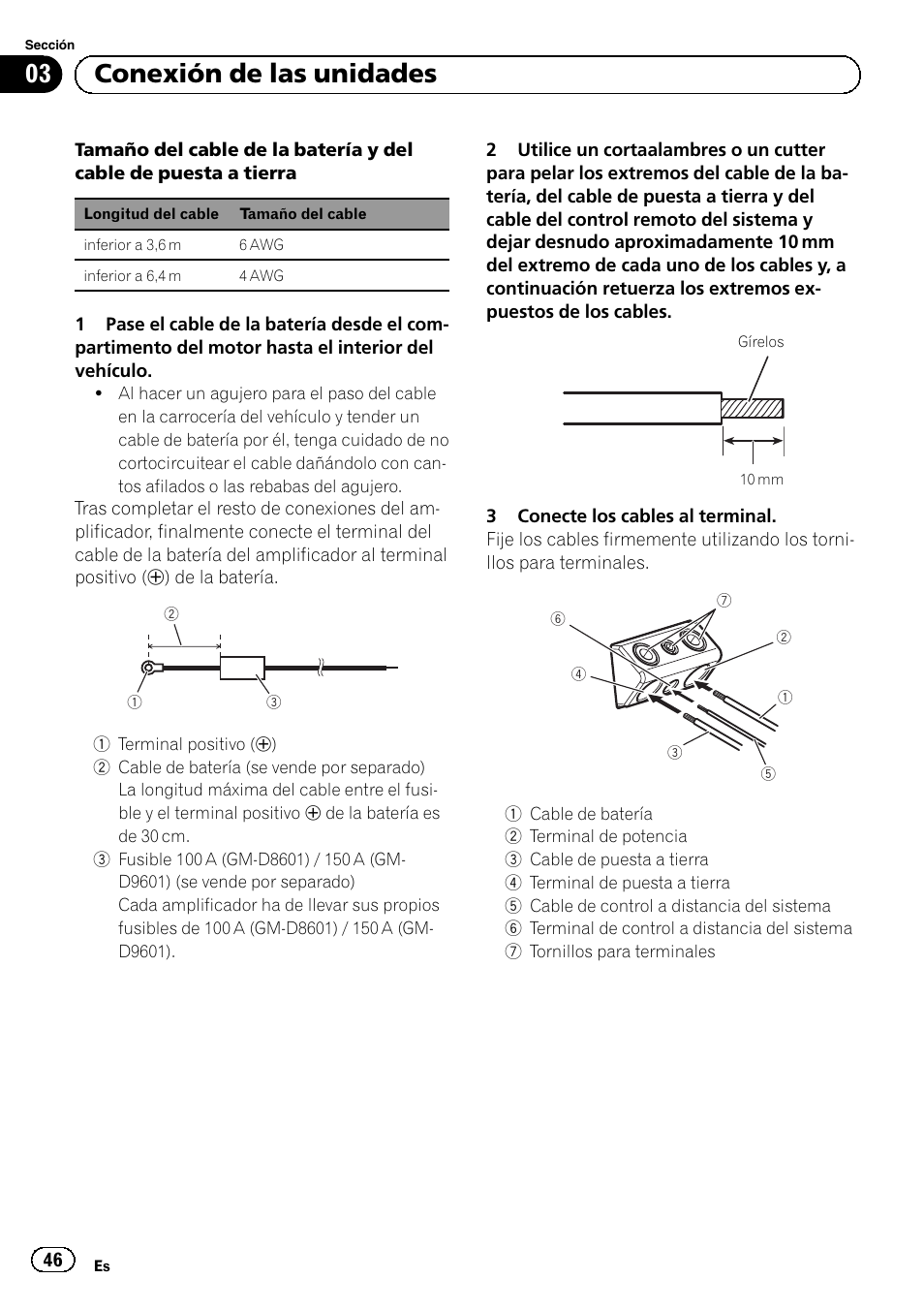 03 conexión de las unidades | Pioneer GM-D8601 User Manual | Page 46 / 92