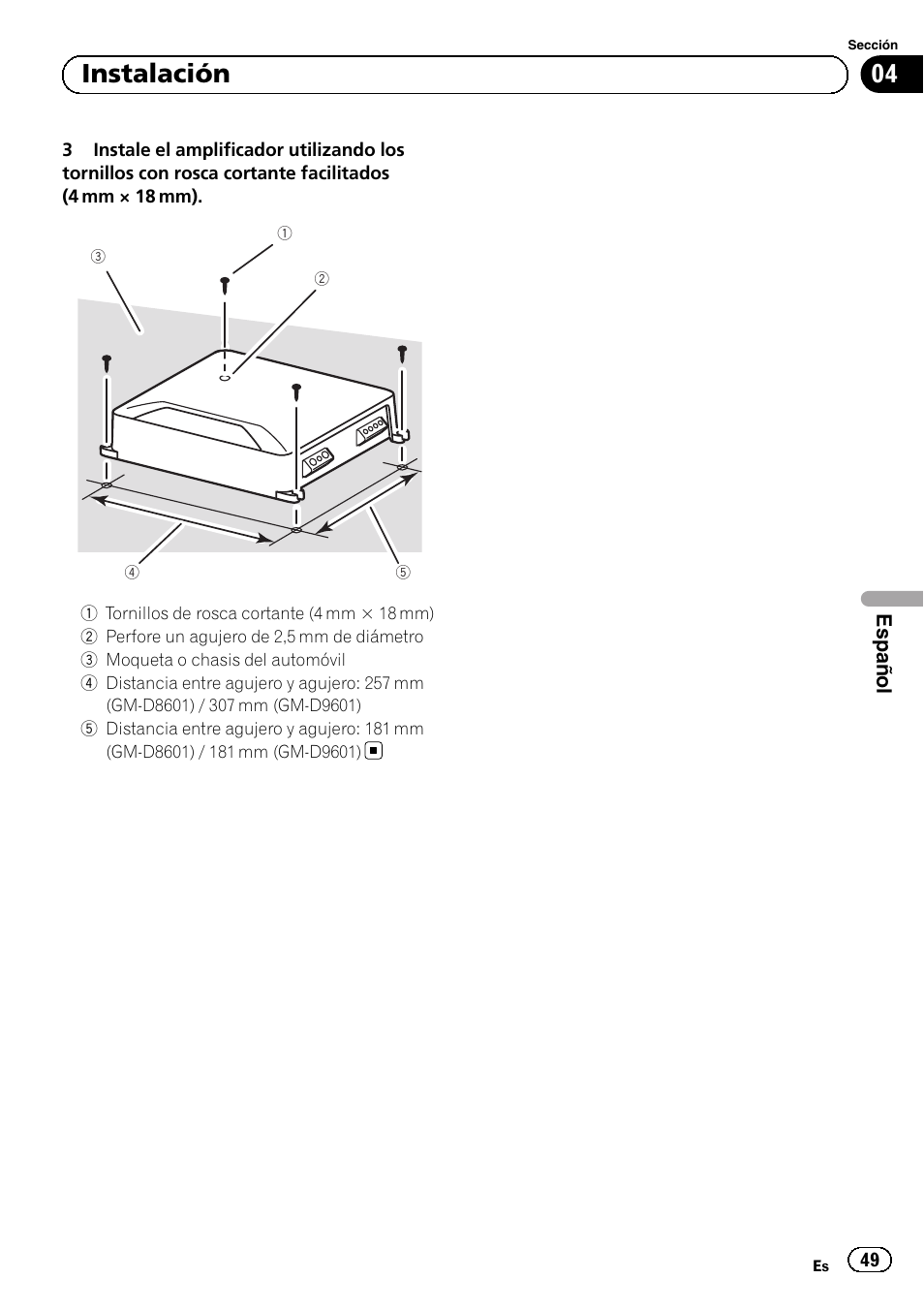 04 instalación | Pioneer GM-D8601 User Manual | Page 49 / 92