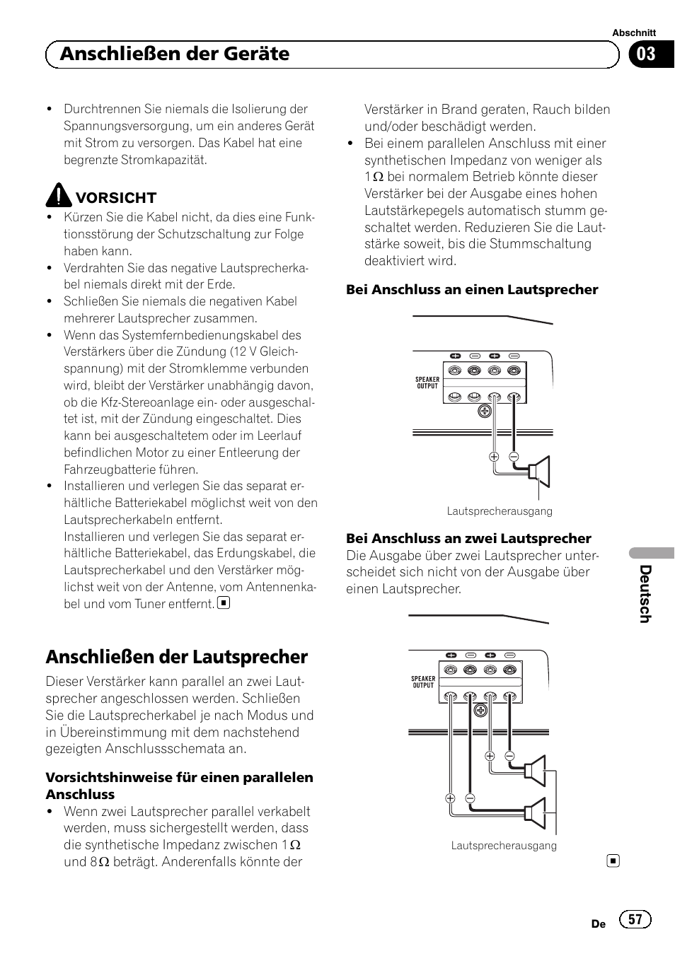Anschließen der lautsprecher, 03 anschließen der geräte | Pioneer GM-D8601 User Manual | Page 57 / 92
