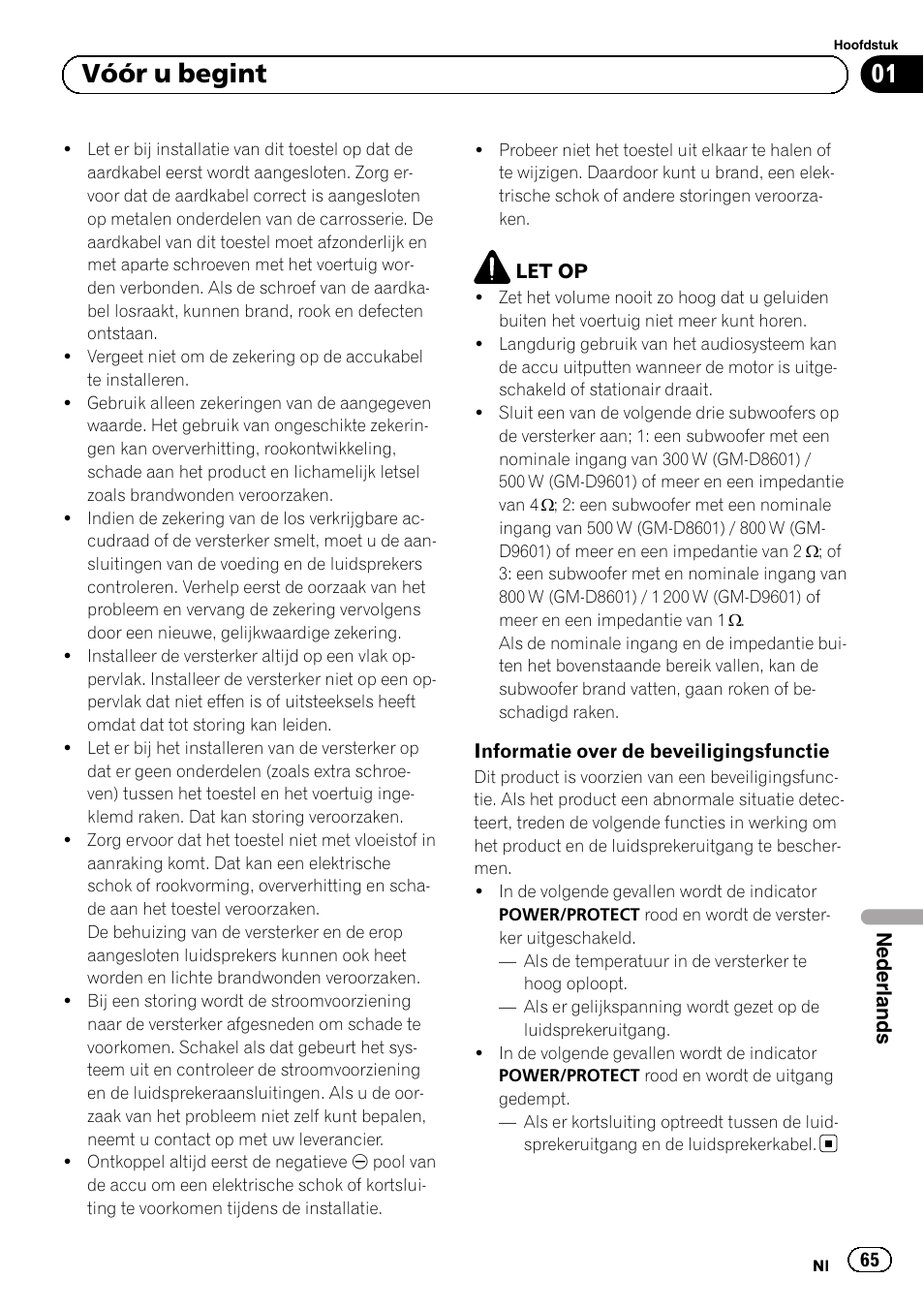 01 vóór u begint | Pioneer GM-D8601 User Manual | Page 65 / 92
