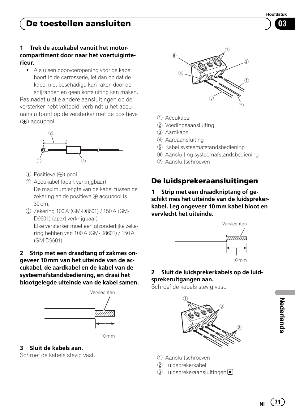 03 de toestellen aansluiten, De luidsprekeraansluitingen | Pioneer GM-D8601 User Manual | Page 71 / 92