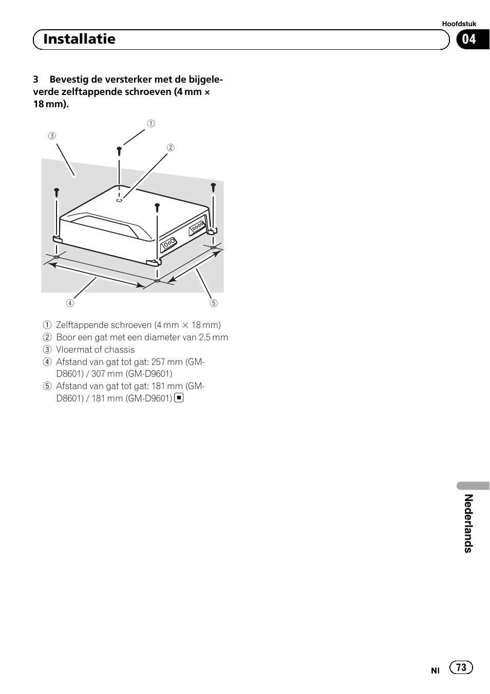 04 installatie | Pioneer GM-D8601 User Manual | Page 73 / 92