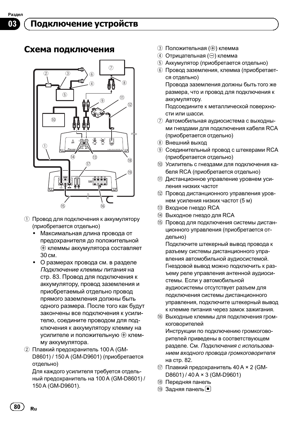 Схема подключения, 03 подключение устройств | Pioneer GM-D8601 User Manual | Page 80 / 92