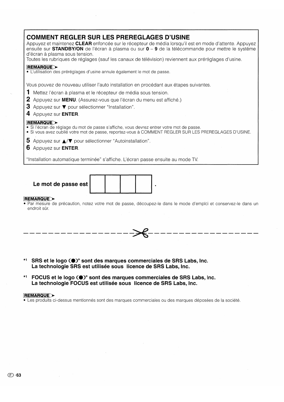Comment regler sur les prereglages d’usine, Le mot de passe est | Pioneer PDP-503HDE User Manual | Page 130 / 196
