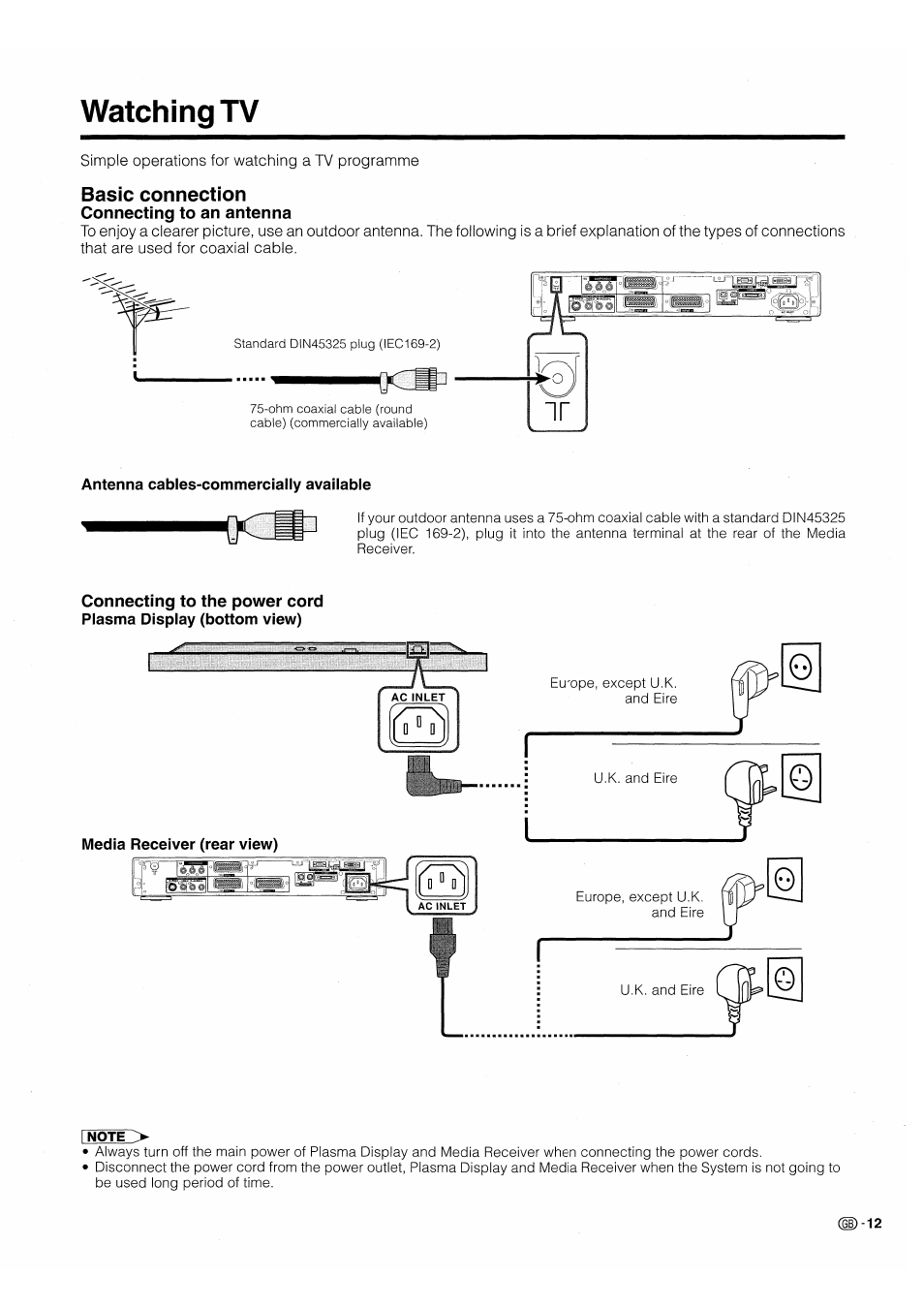 Watching tv, Simple operations for watohing a tv programme, Basic connection | Connecting to an antenna | Pioneer PDP-503HDE User Manual | Page 15 / 196