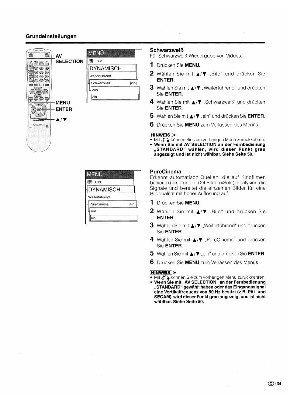Schwarzweiß, Pureclnema, Purecinema | Pioneer PDP-503HDE User Manual | Page 165 / 196