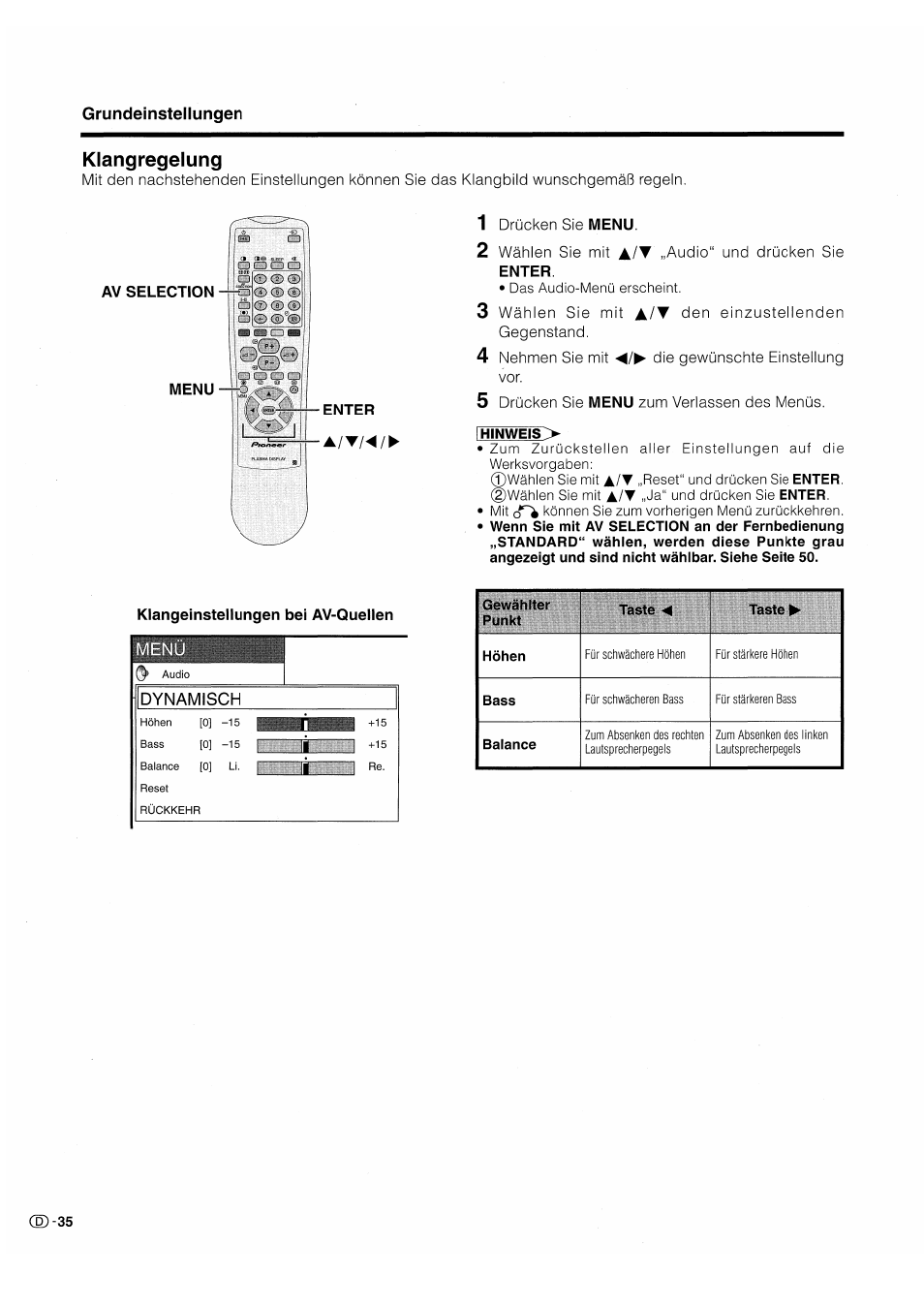 Klangregelung | Pioneer PDP-503HDE User Manual | Page 166 / 196