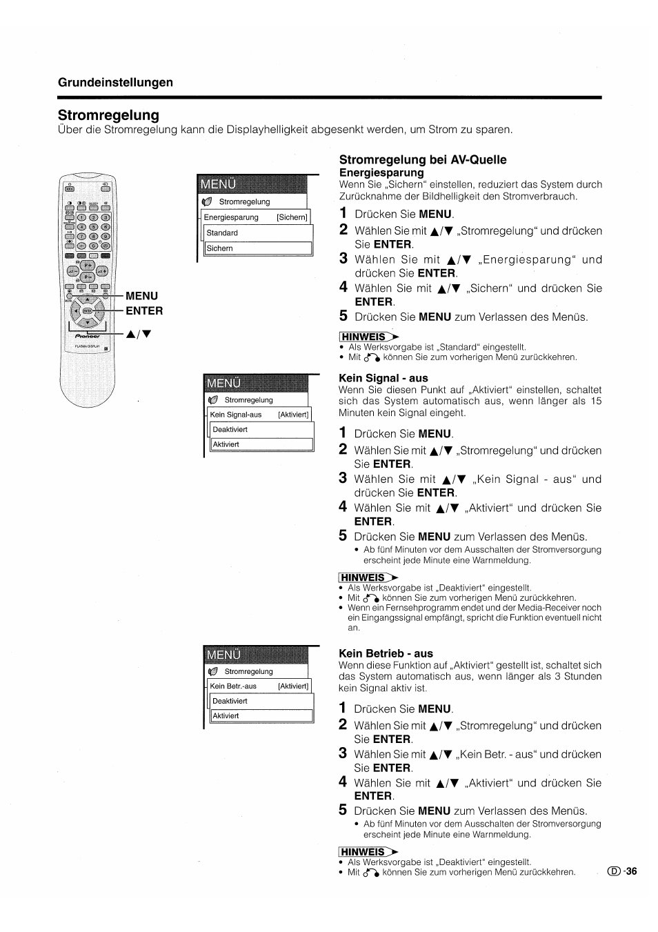 Stromregelung, Stromregelung bei av-quelle | Pioneer PDP-503HDE User Manual | Page 167 / 196