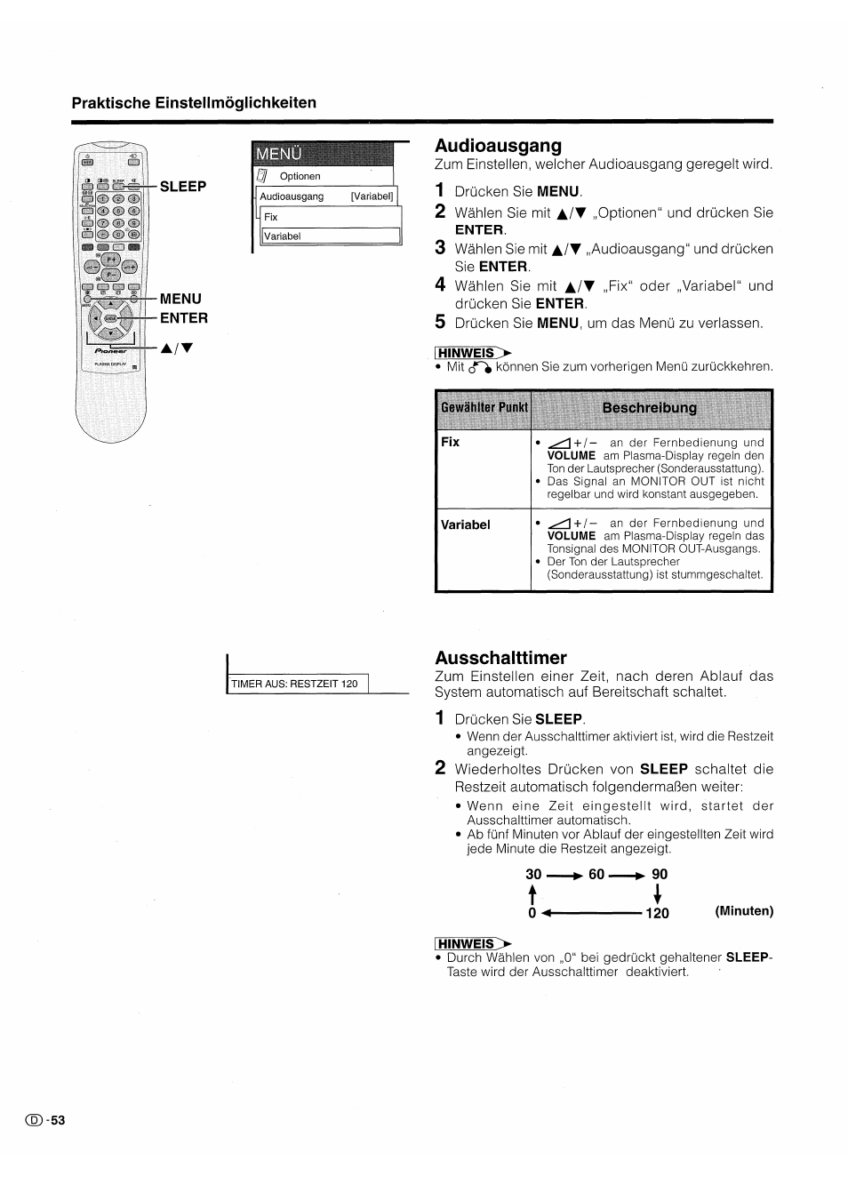 Audioausgang, Ausschalttimer | Pioneer PDP-503HDE User Manual | Page 184 / 196