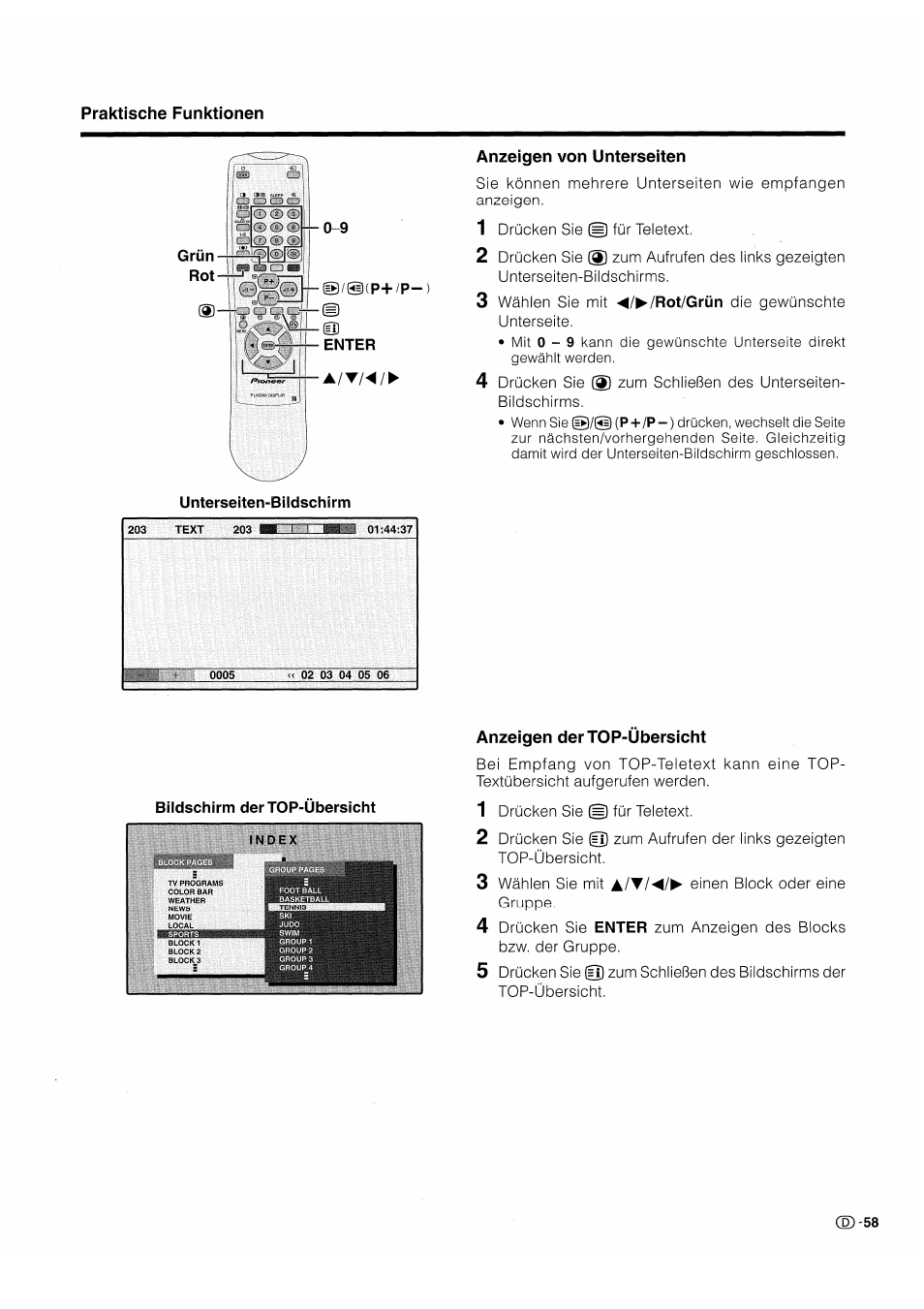 Anzeigen von unterseiten, Anzeigen dertop-übersicht | Pioneer PDP-503HDE User Manual | Page 189 / 196