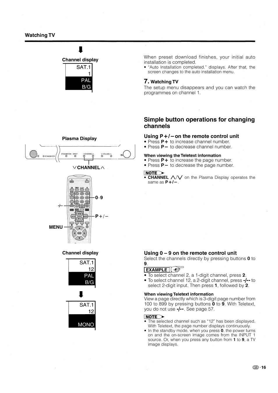 Simpie button operations for changing channels, Using p+/-on the remote control unit, Using 0 - 9 on the remote control unit | Pioneer PDP-503HDE User Manual | Page 19 / 196