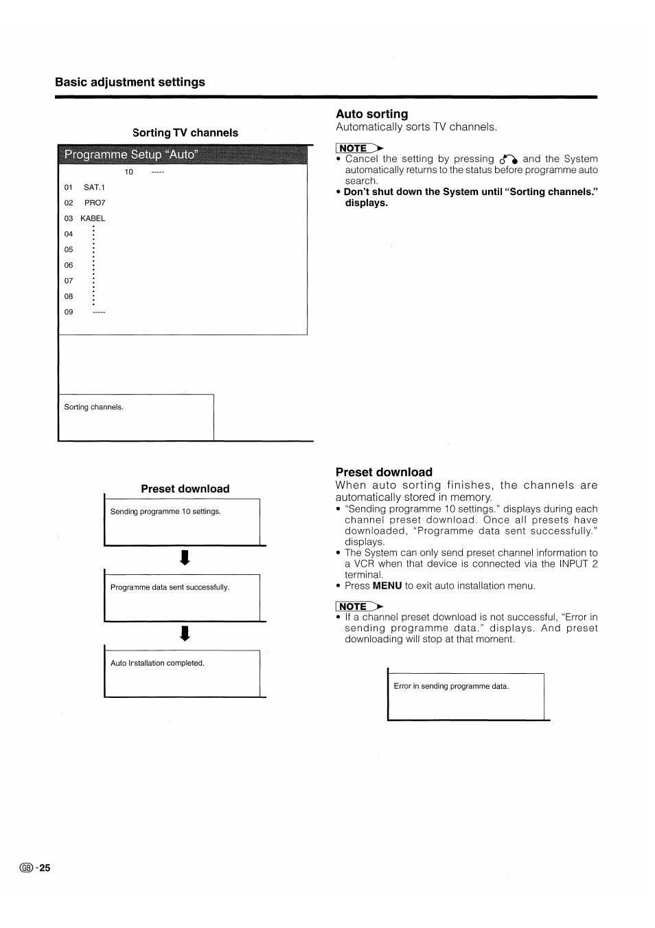 Auto sorting, Preset download, Programme setup “auto | Pioneer PDP-503HDE User Manual | Page 28 / 196