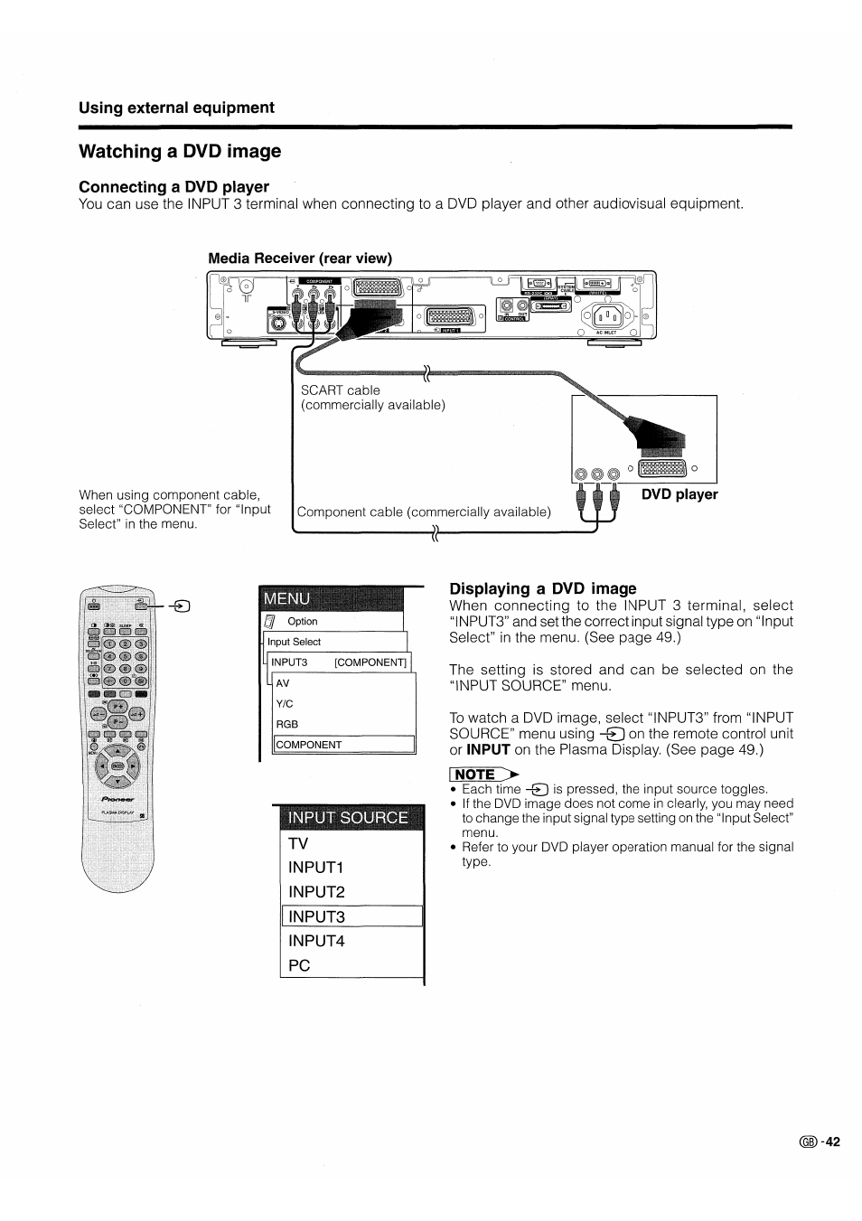 Watching a dvd image, Connecting a dvd player, Displaying a dvd image | Pioneer PDP-503HDE User Manual | Page 45 / 196