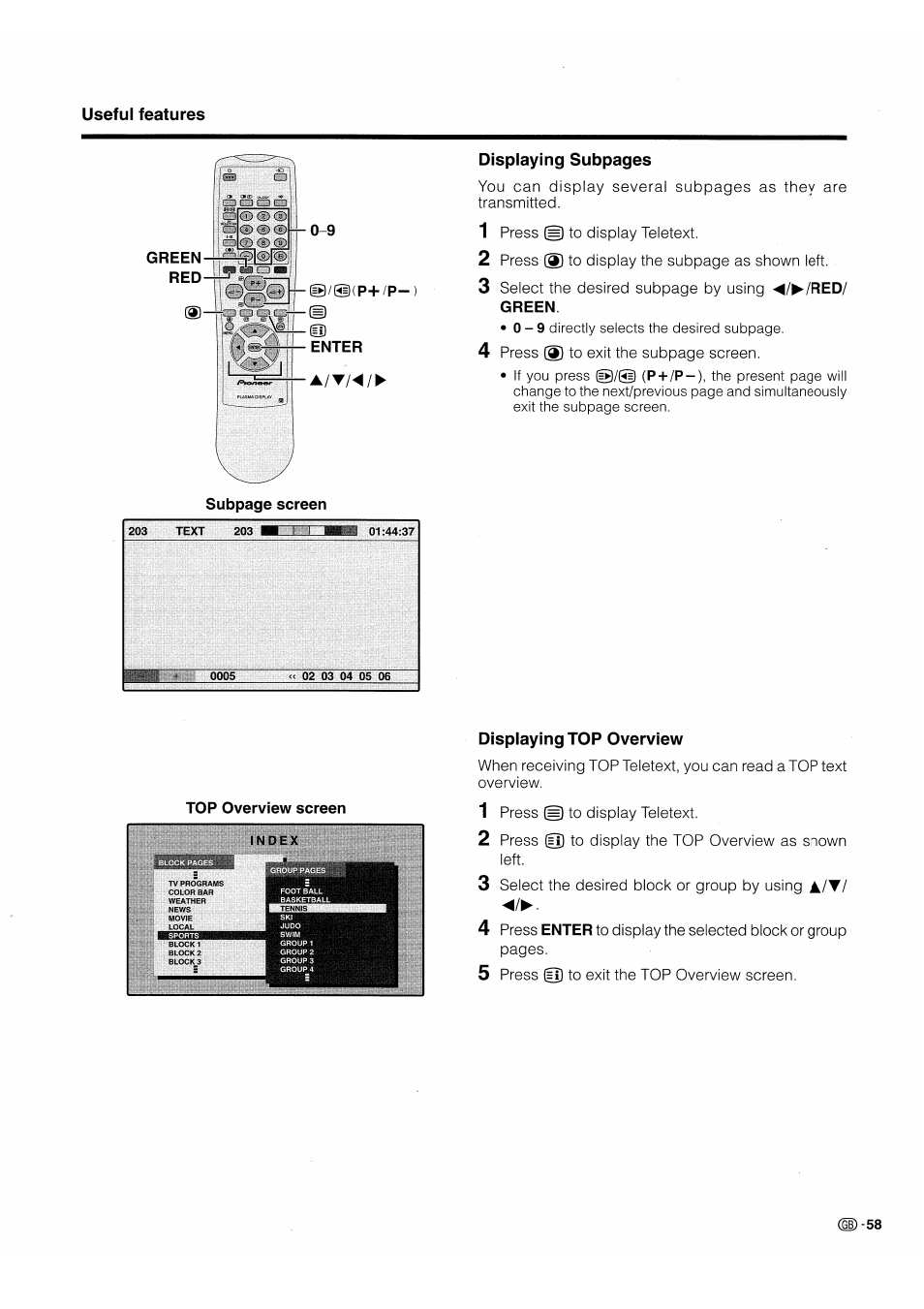 Displaying top overview, Useful features | Pioneer PDP-503HDE User Manual | Page 61 / 196