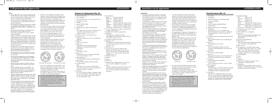 Collegamento degli apparecchio <italiano, Aansluiten van de apparatuur <nederlands, Schema di collegamento (fig. 12) | Aansluitschema (afb. 12) | Pioneer DEH-P4500R User Manual | Page 8 / 8