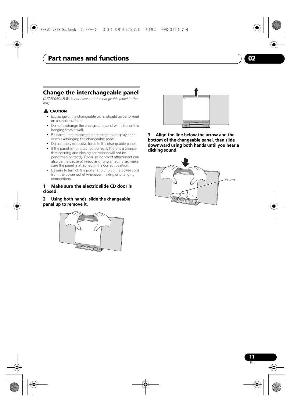 Change the interchangeable panel, Part names and functions 02 | Pioneer X-SMC00DAB-W User Manual | Page 11 / 36