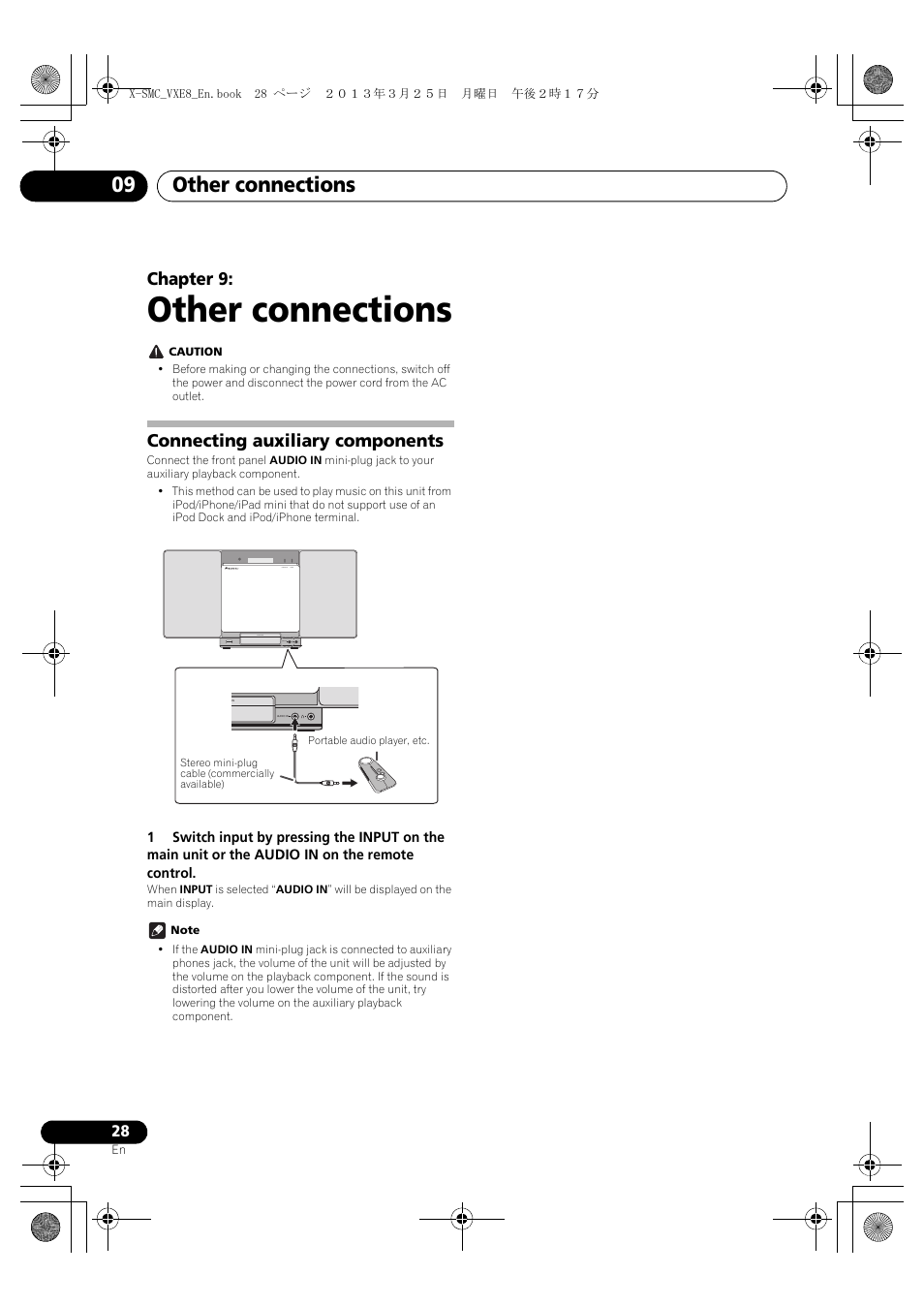 09 other connections, Connecting auxiliary components, Other connections | Other connections 09, Chapter 9 | Pioneer X-SMC00DAB-W User Manual | Page 28 / 36