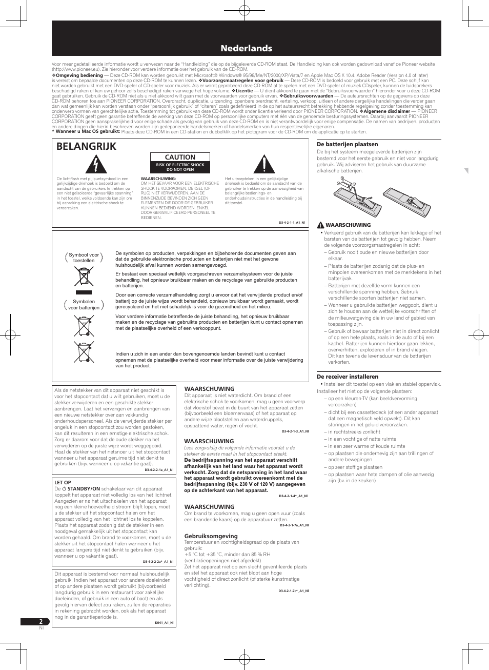 Snelstartgids, Av receiver, Belangrijk | Nederlands, Caution | Pioneer VSX-322-K User Manual | Page 14 / 32