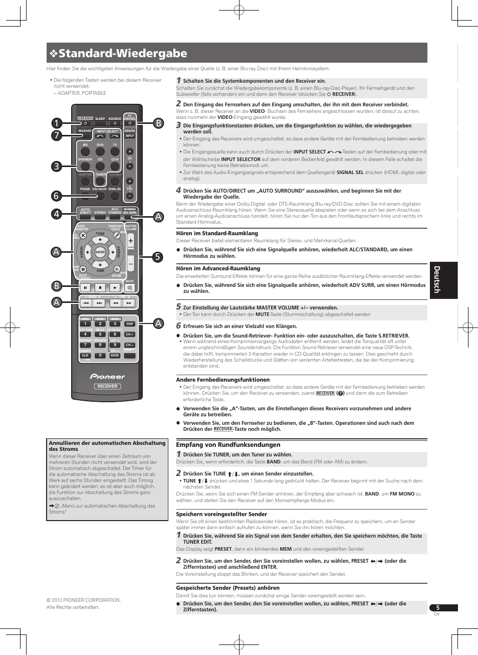 0 standard-wiedergabe | Pioneer VSX-322-K User Manual | Page 25 / 32
