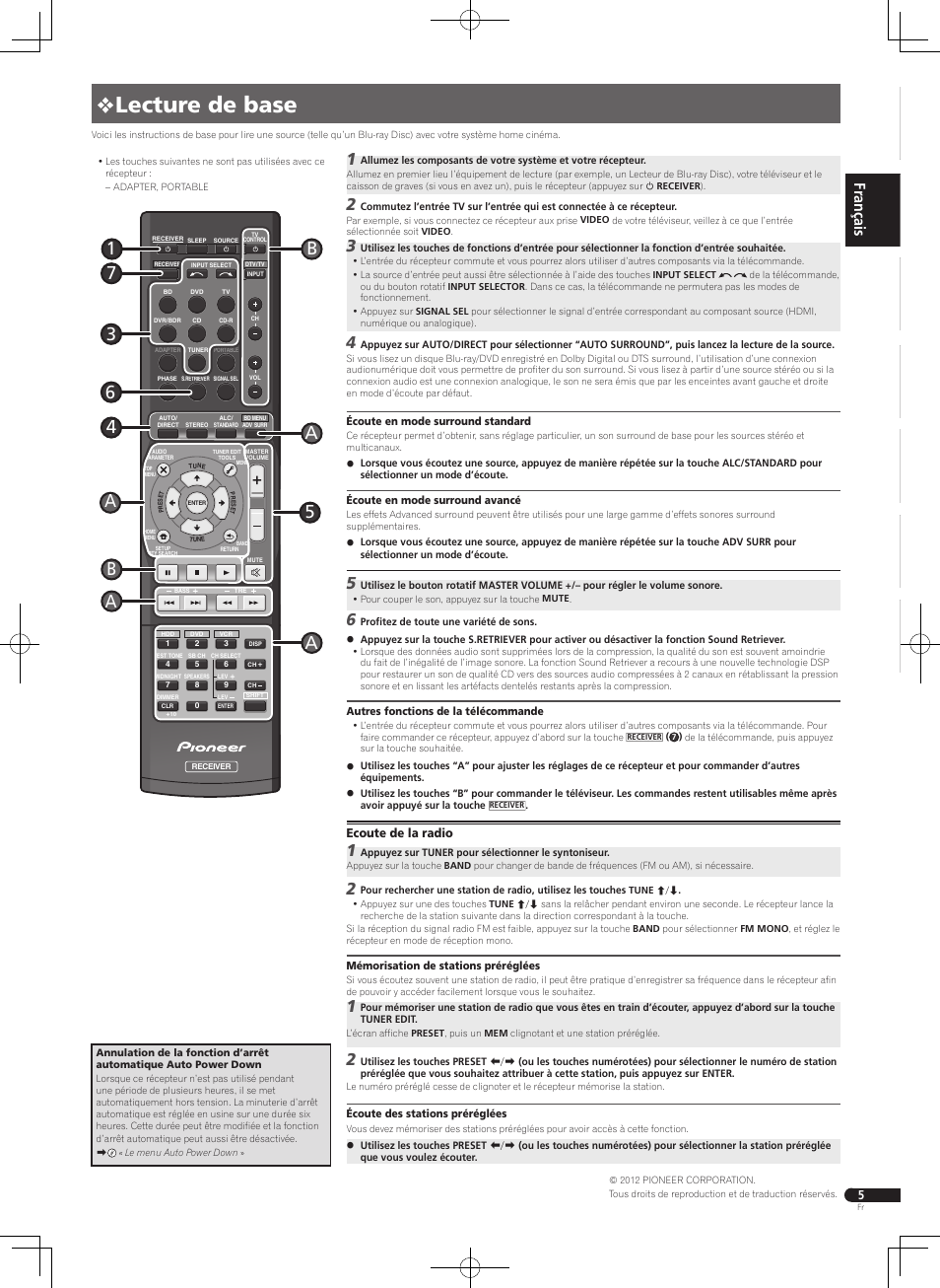 0 lecture de base | Pioneer VSX-322-K User Manual | Page 9 / 32