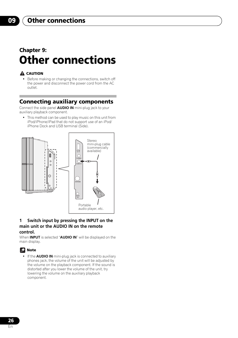 09 other connections, Connecting auxiliary components, Other connections | Other connections 09, Chapter 9 | Pioneer X-SMC11-S User Manual | Page 26 / 37