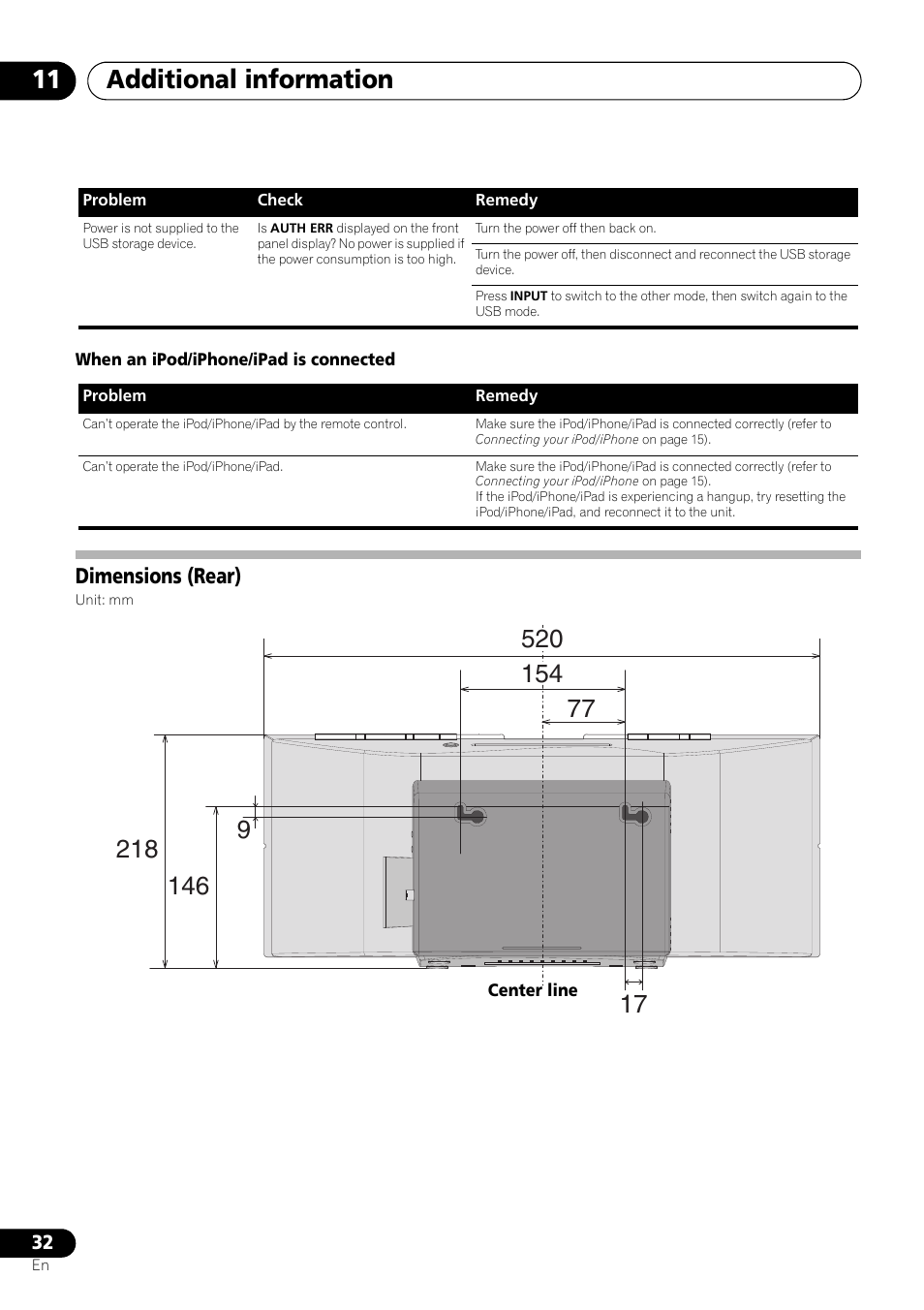 Dimensions (rear), Additional information 11 | Pioneer X-SMC11-S User Manual | Page 32 / 37