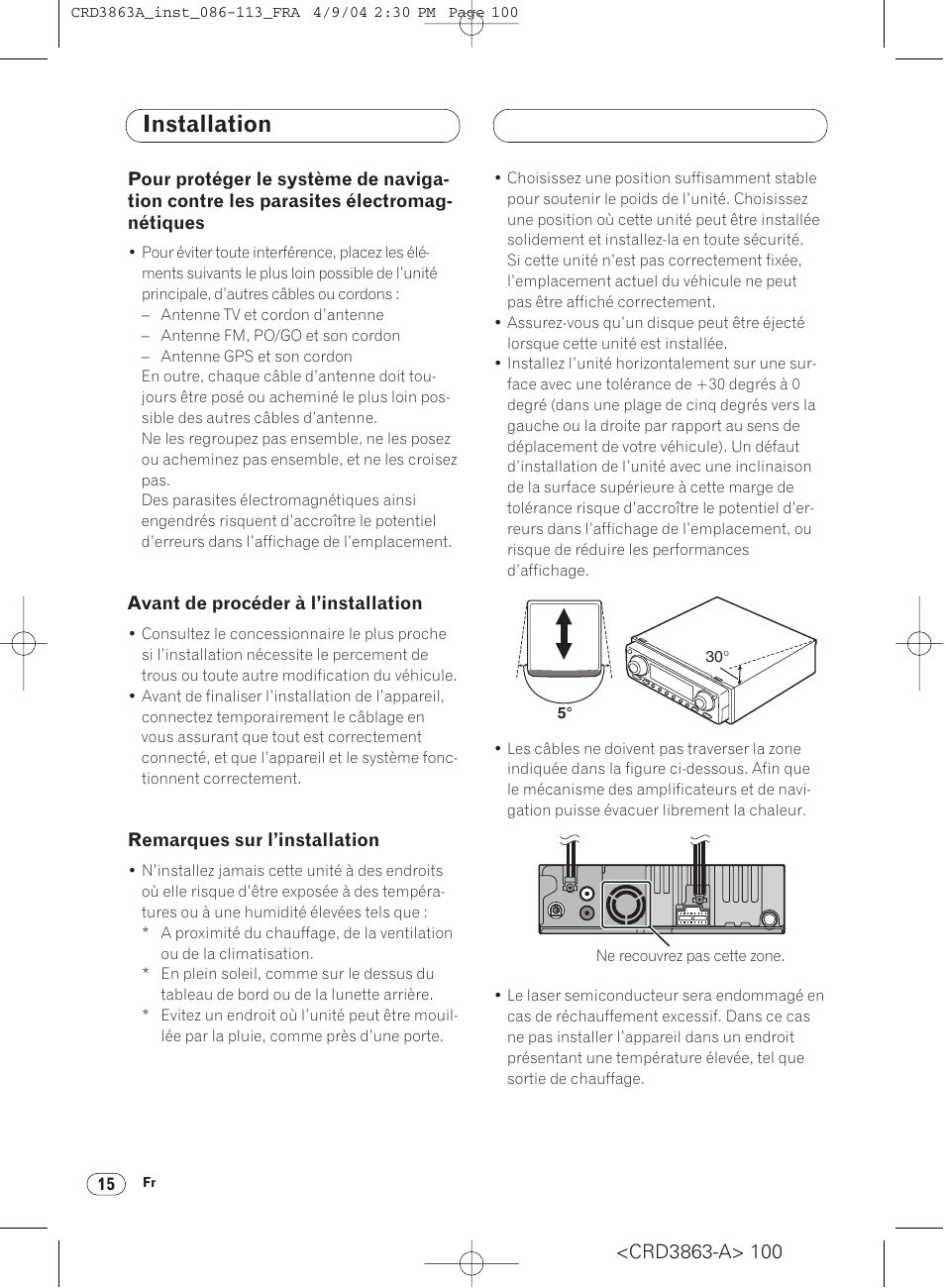 Pour protéger le système de, Installation | Pioneer ANH-P10MP User Manual | Page 100 / 170
