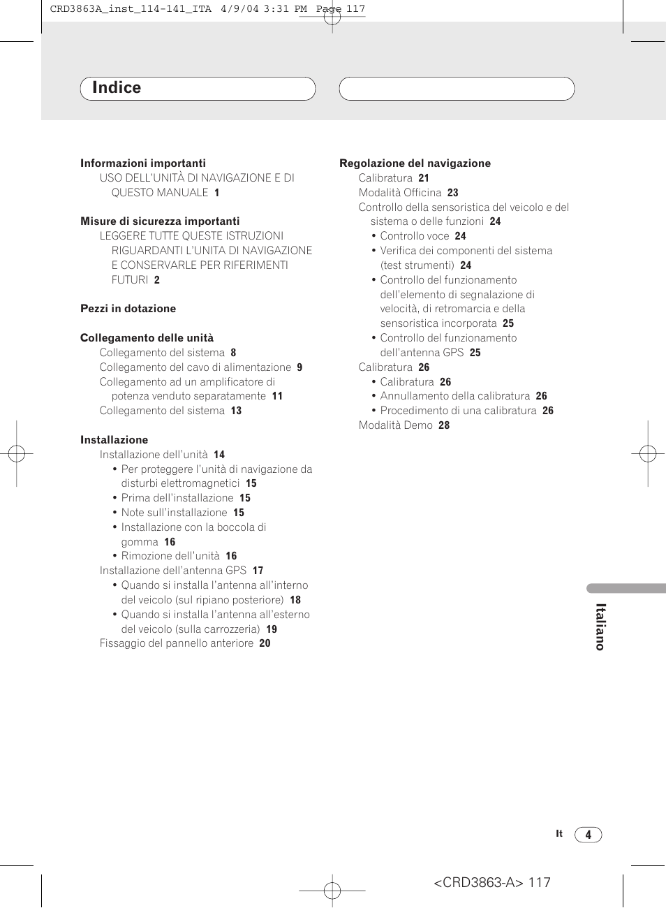 Italiano, Indice | Pioneer ANH-P10MP User Manual | Page 117 / 170