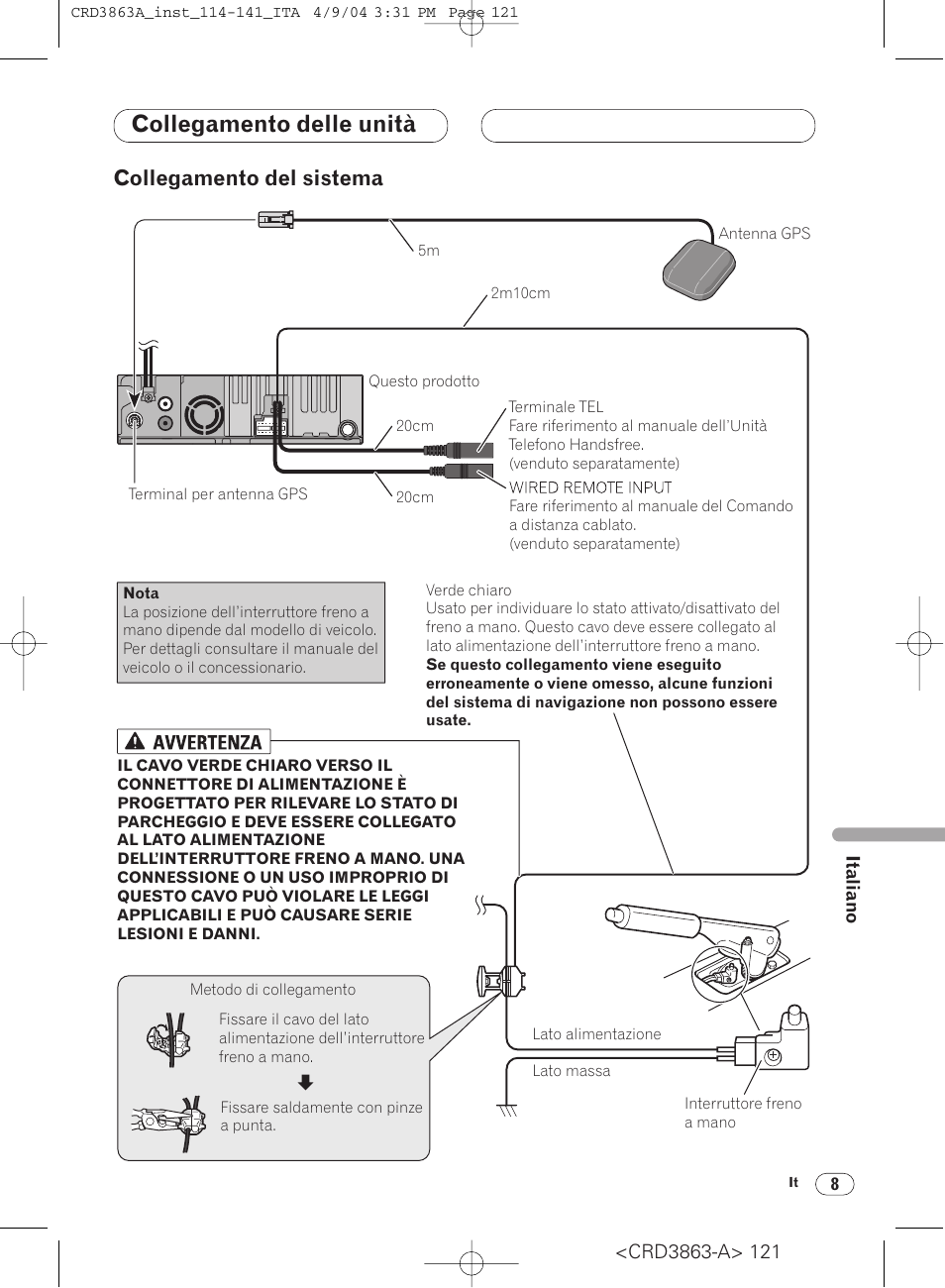 Collegamento del sistema 8, Collegamento delle unità, Collegamento del sistema | Pioneer ANH-P10MP User Manual | Page 121 / 170