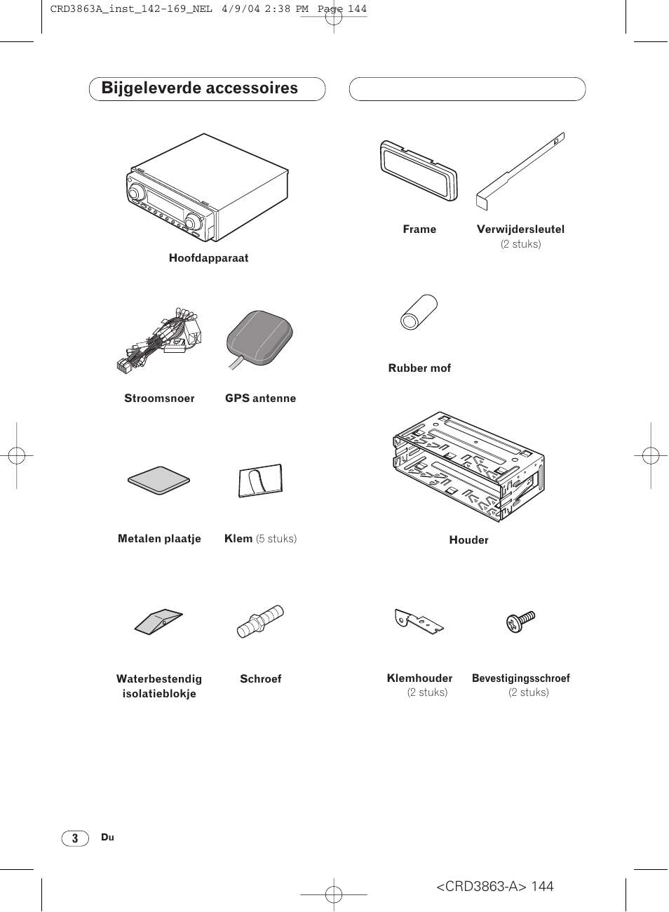 Bijgeleverde accessoires | Pioneer ANH-P10MP User Manual | Page 144 / 170