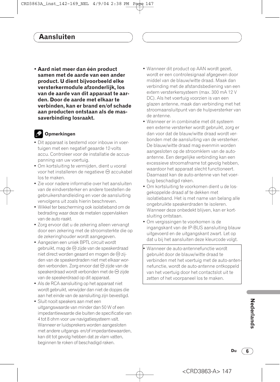 Aansluiten | Pioneer ANH-P10MP User Manual | Page 147 / 170