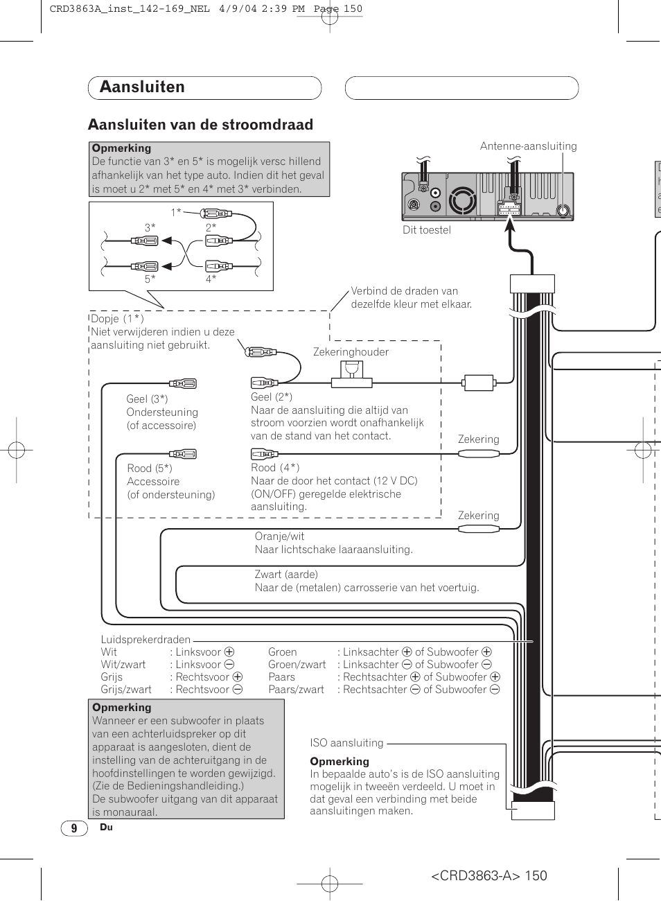 Aansluiten van de stroomdraad 9, Aansluiten, Aansluiten van de stroomdraad | Pioneer ANH-P10MP User Manual | Page 150 / 170