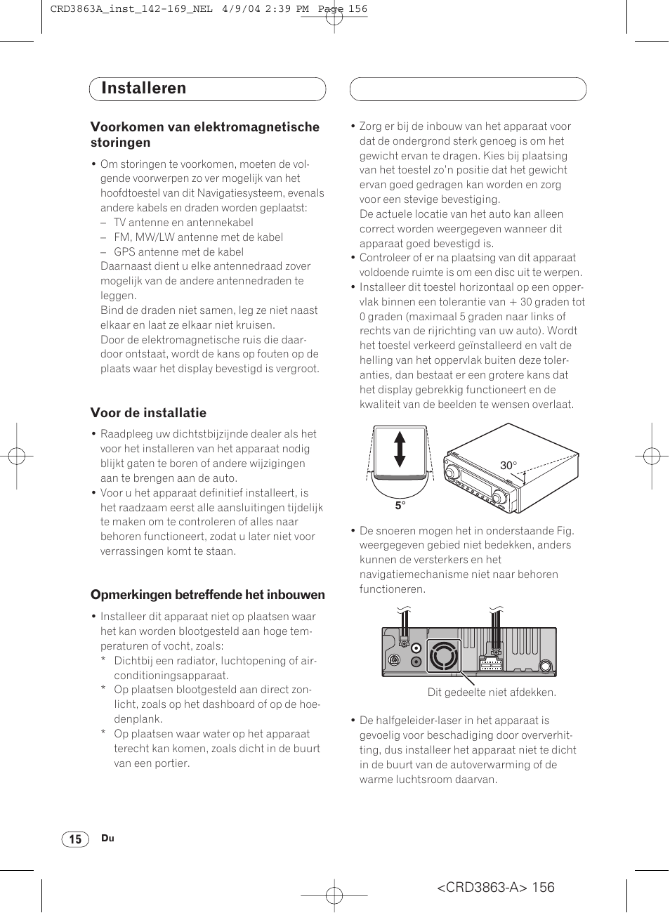 Voorkomen van elektromagnetische, Storingen 15, Inbouwen 15 | Installeren | Pioneer ANH-P10MP User Manual | Page 156 / 170