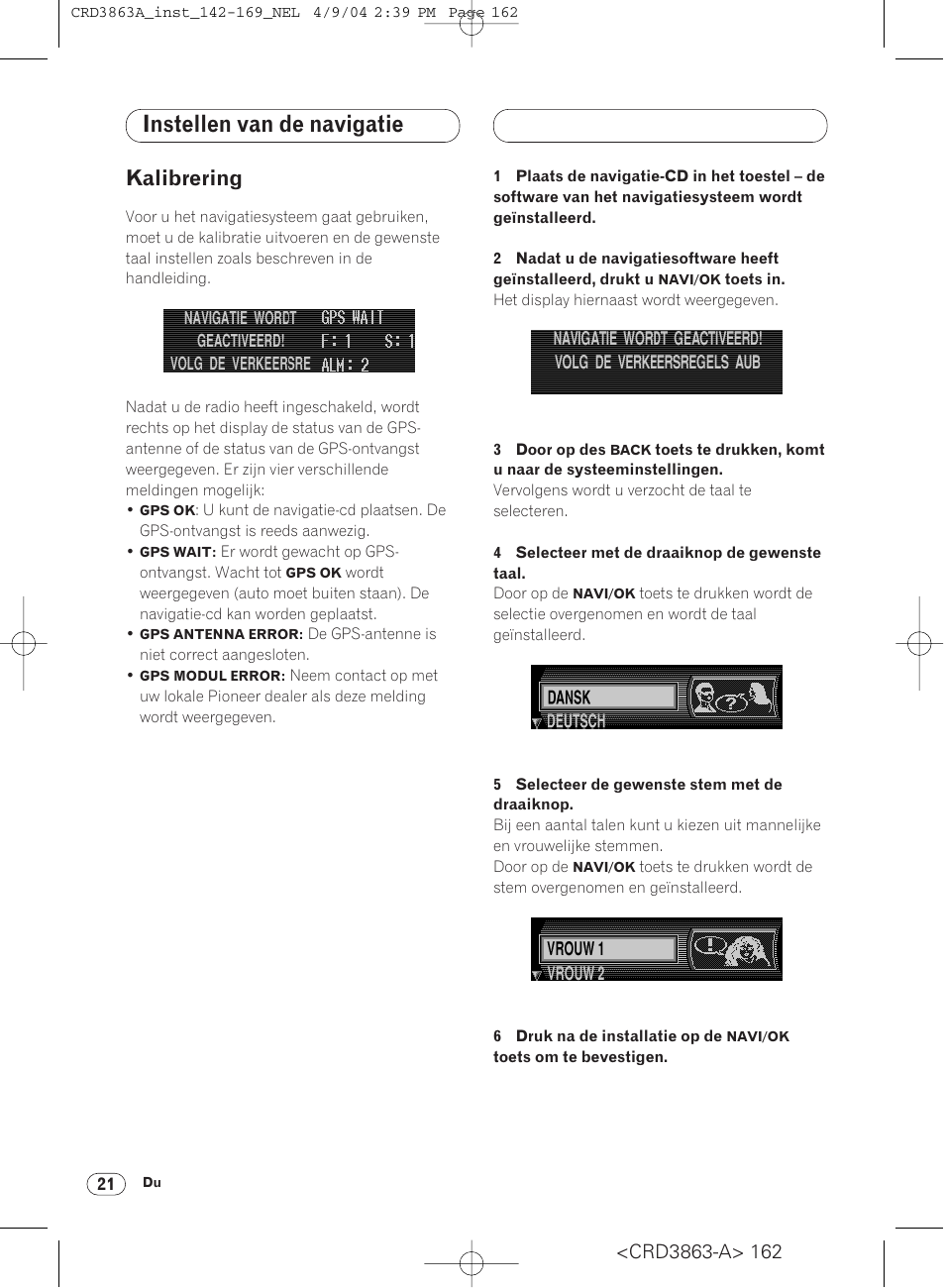 Instellen van de navigatie, Kalibrering 21, Kalibrering | Pioneer ANH-P10MP User Manual | Page 162 / 170