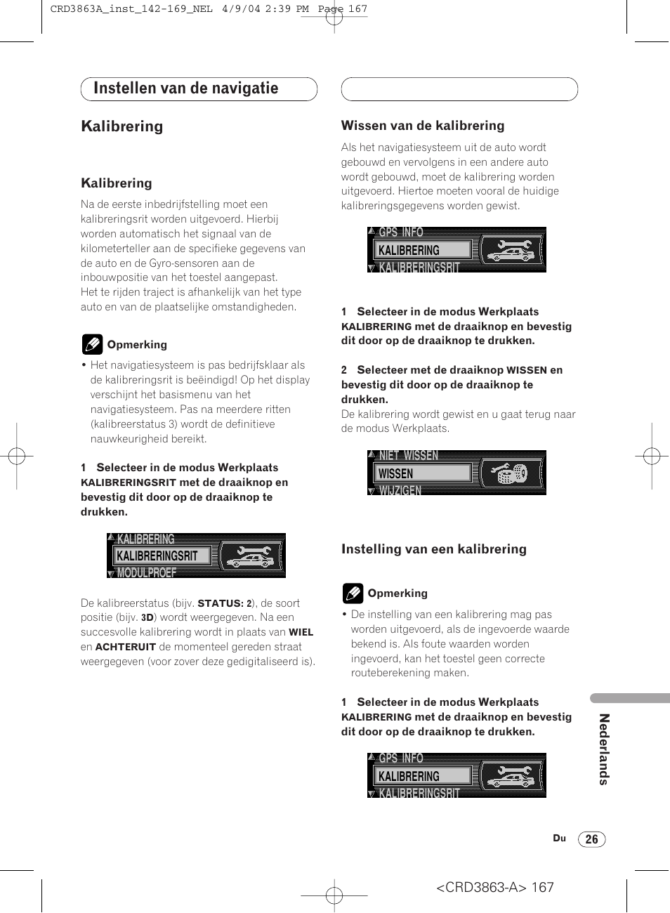 Kalibrering 26, Instellen van de navigatie, Kalibrering | Pioneer ANH-P10MP User Manual | Page 167 / 170