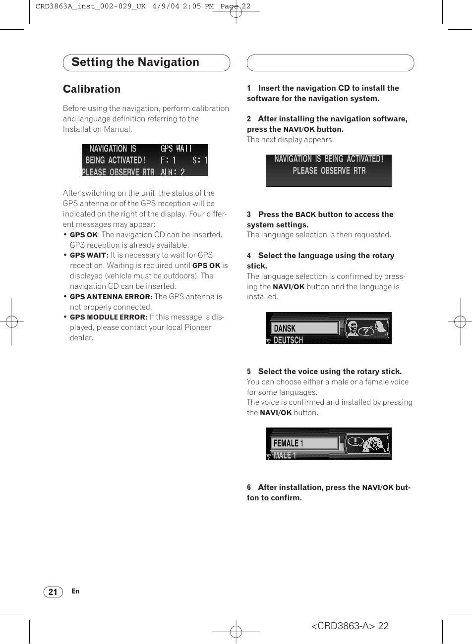 Setting the navigation, Calibration 21, Calibration | Pioneer ANH-P10MP User Manual | Page 22 / 170