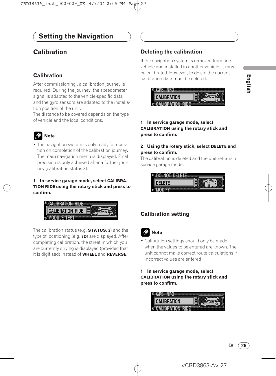 Calibration 26, Setting the navigation, Calibration | Pioneer ANH-P10MP User Manual | Page 27 / 170