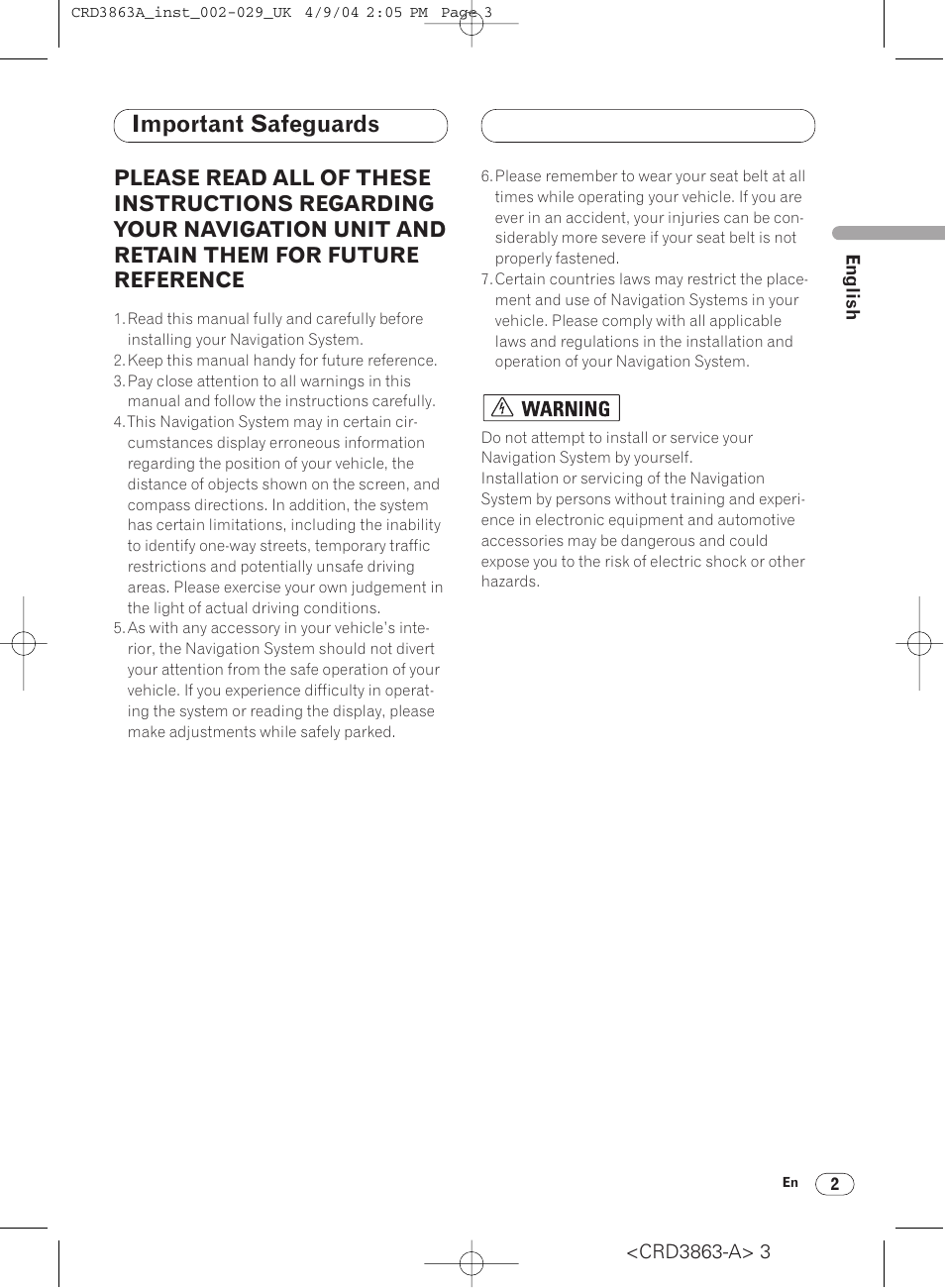 Important safeguards | Pioneer ANH-P10MP User Manual | Page 3 / 170
