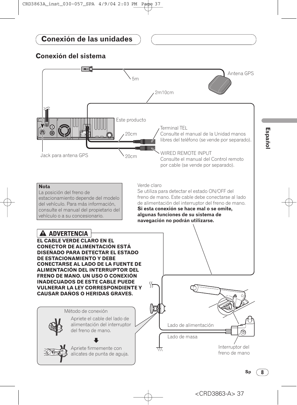 Conexión del sistema 8, Conexión de las unidades, Conexión del sistema | Pioneer ANH-P10MP User Manual | Page 37 / 170