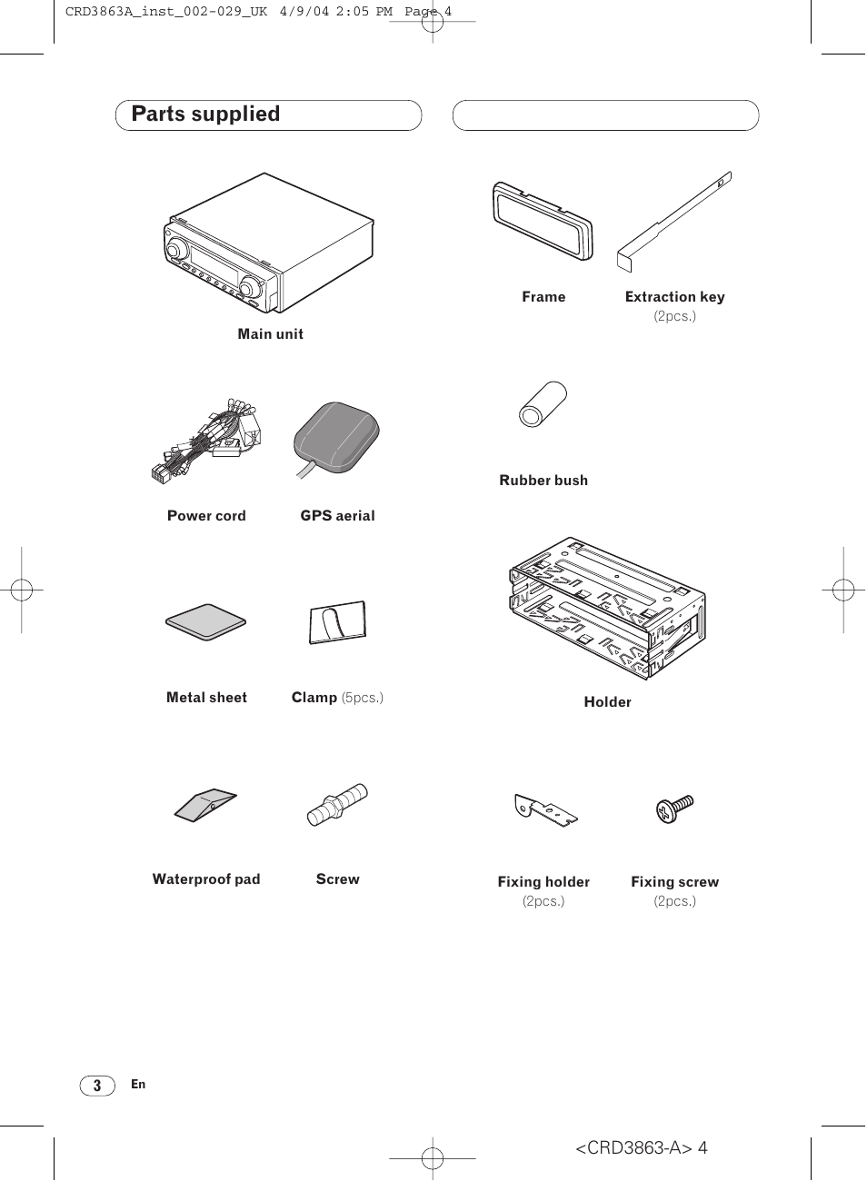 Parts supplied | Pioneer ANH-P10MP User Manual | Page 4 / 170