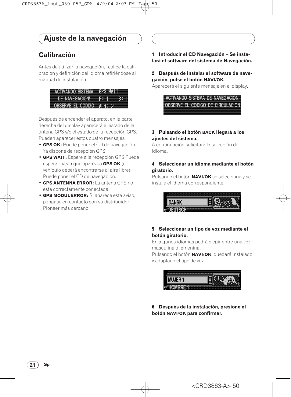 Ajuste de la navegación, Calibración 21, Calibración | Pioneer ANH-P10MP User Manual | Page 50 / 170