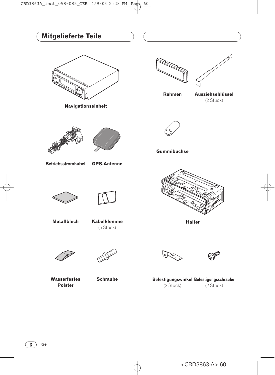 Mitgelieferte teile | Pioneer ANH-P10MP User Manual | Page 60 / 170