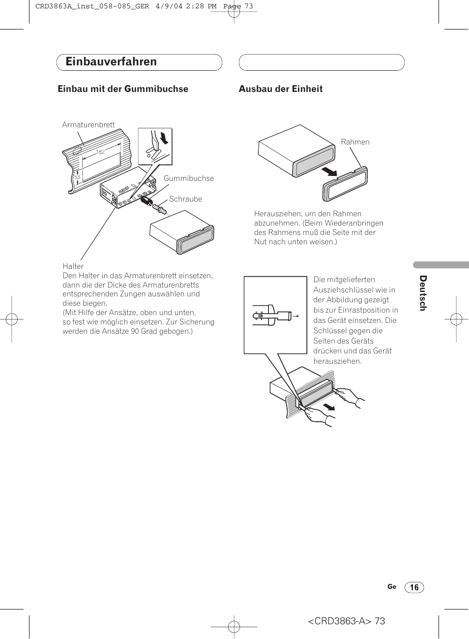 Einbauverfahren | Pioneer ANH-P10MP User Manual | Page 73 / 170