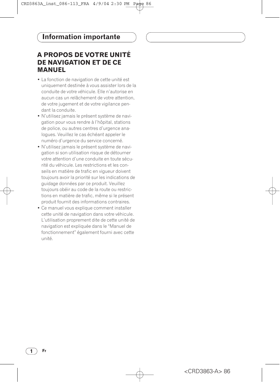 Information importante | Pioneer ANH-P10MP User Manual | Page 86 / 170