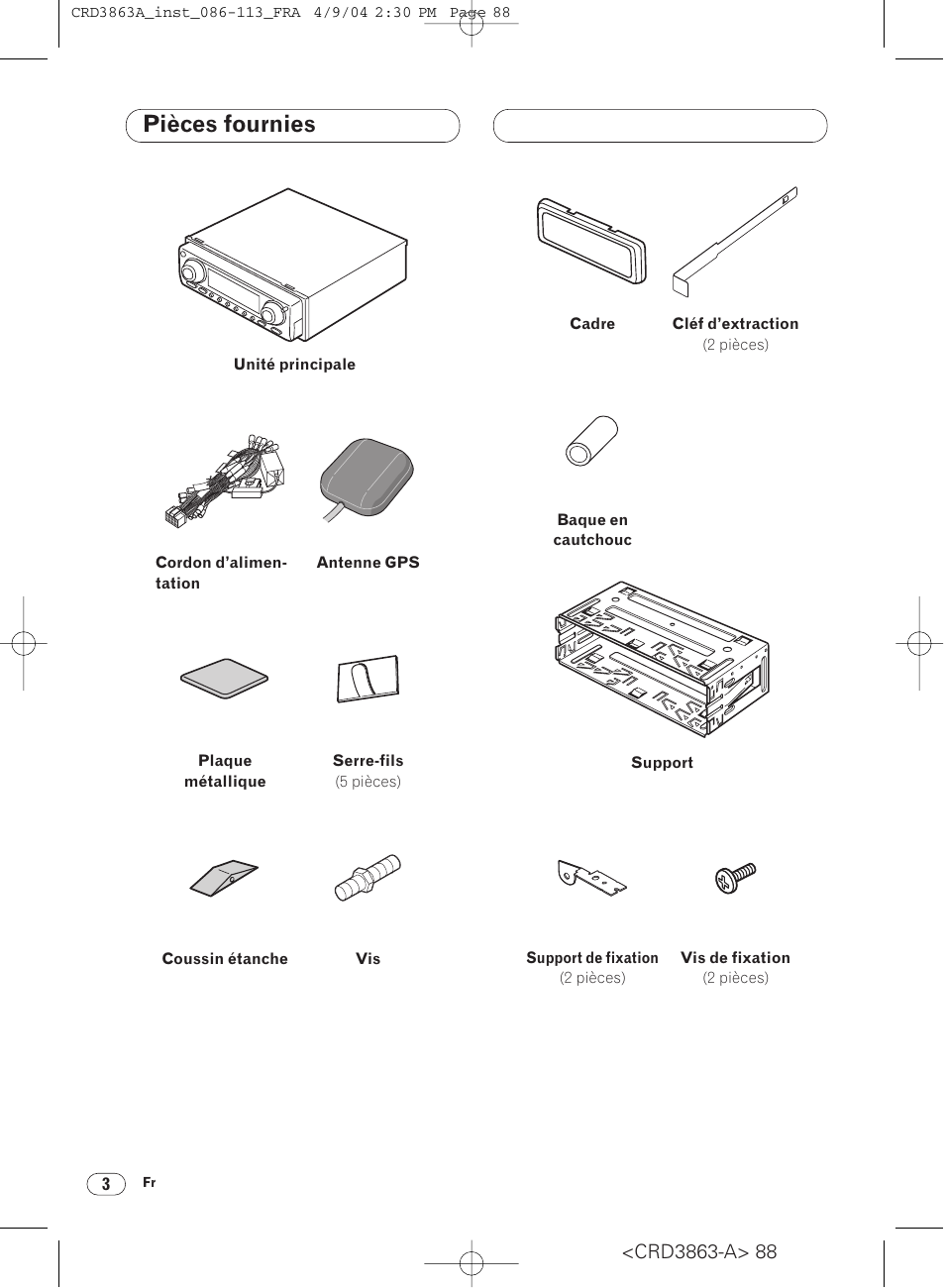 Pièces fournies | Pioneer ANH-P10MP User Manual | Page 88 / 170